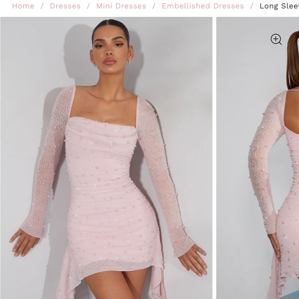 Oh Polly NWT pink embroidered pearl mini formal dress